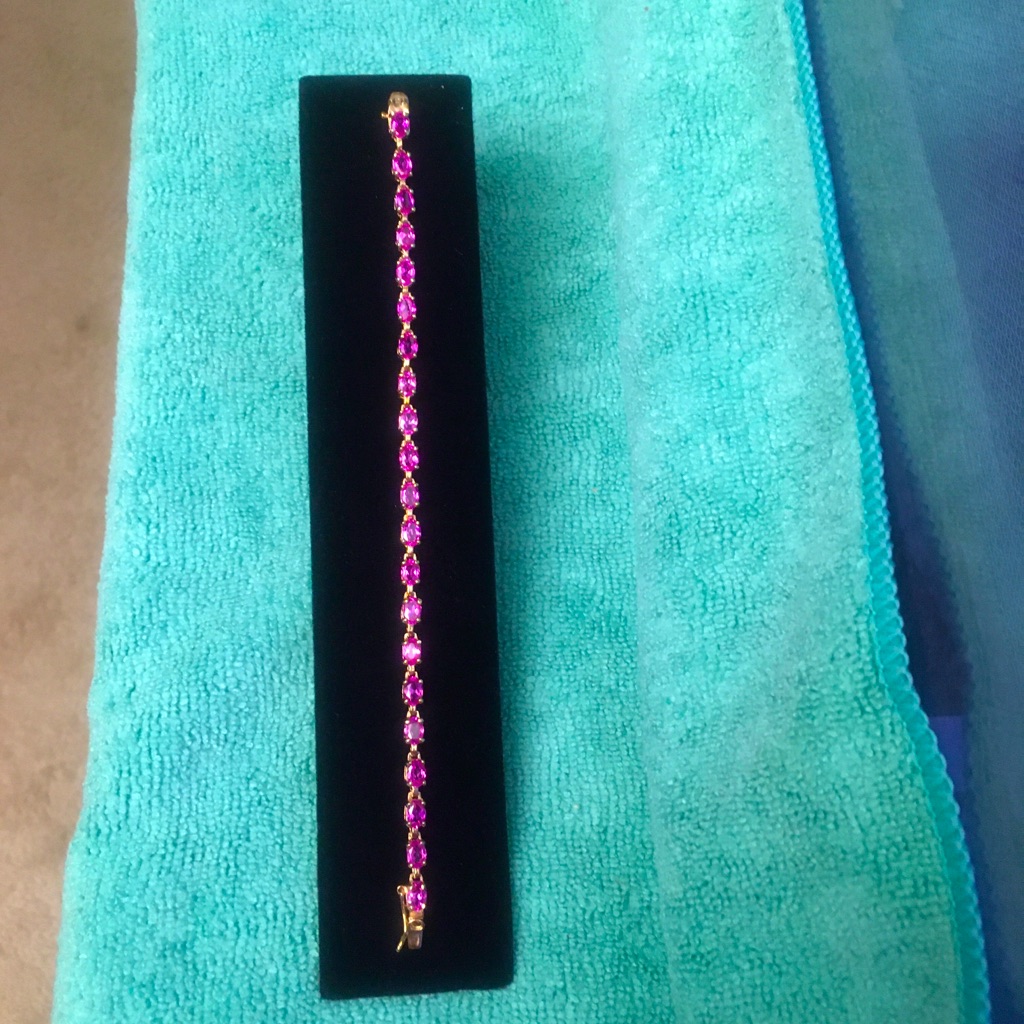 925 Silver 14k Gold Plated Dark Pink Cz Bracelet 150$